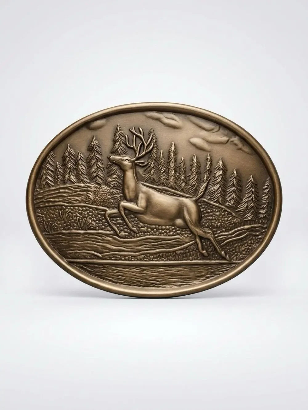Vintage Mule Deer Oval Belt Buckle Metals Solid Brass Novelty Hunter Sports